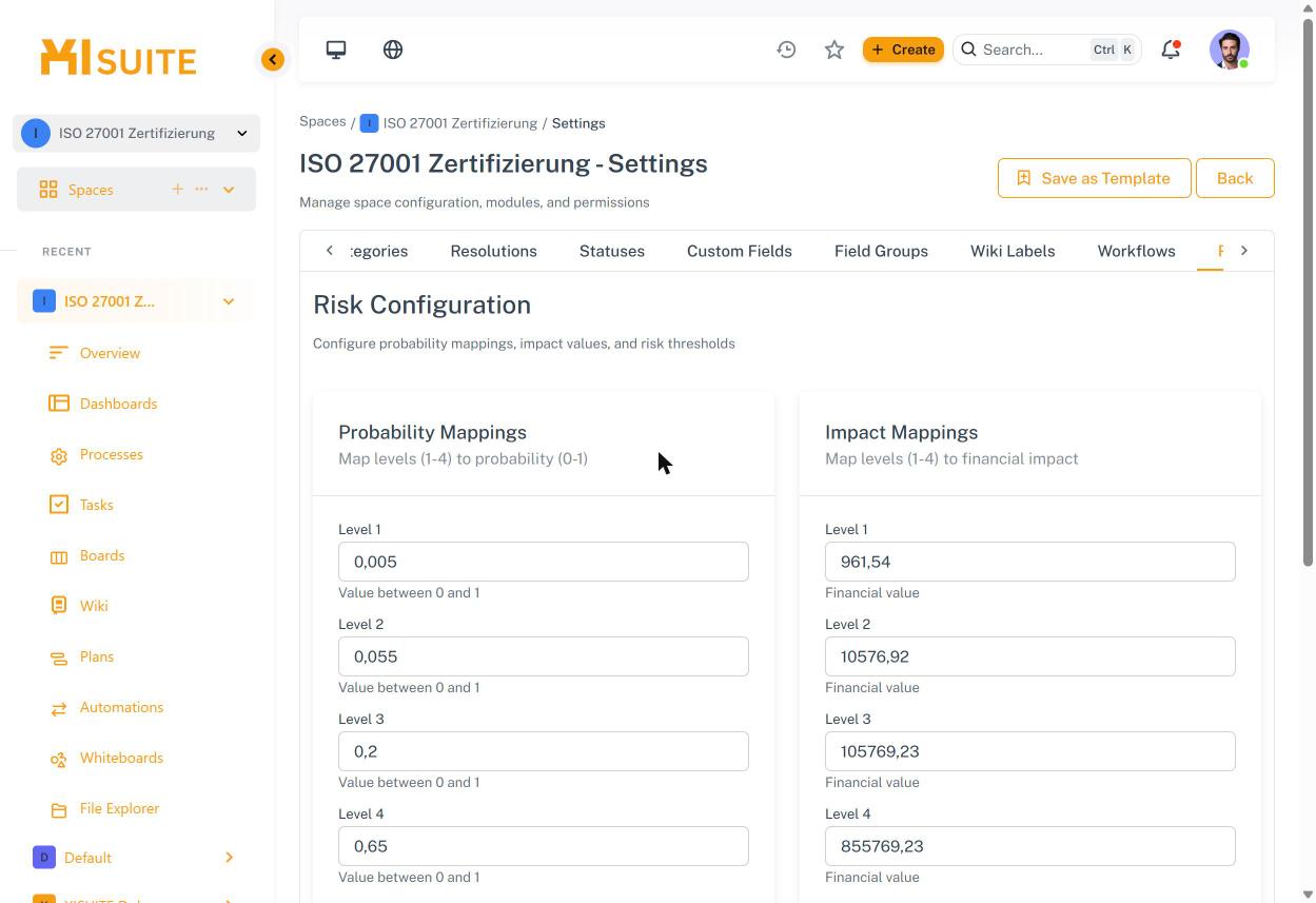 Reiter „Risk Config“
