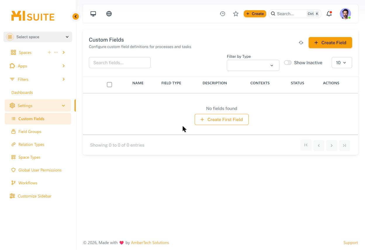 Settings → Custom Fields