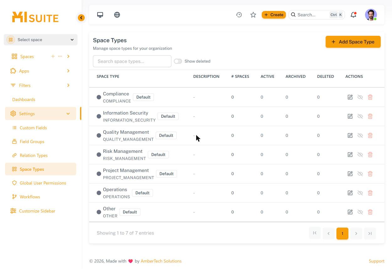 Settings → Space Types