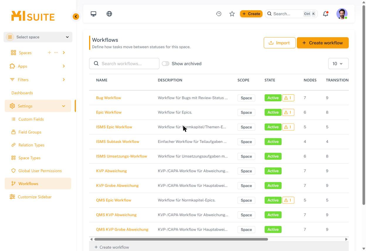 Settings → Workflows