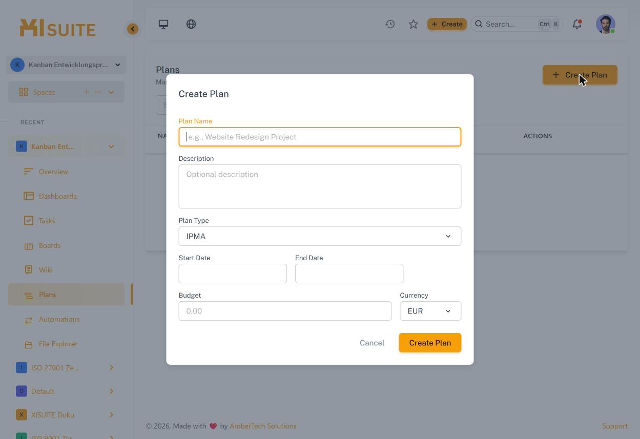 Dialog „Create Plan“