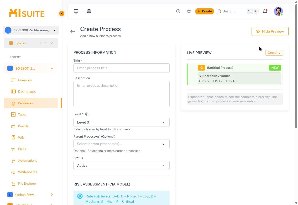 Formular „Create Process“