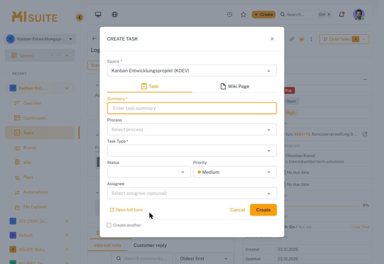 Dialog „Create Task“