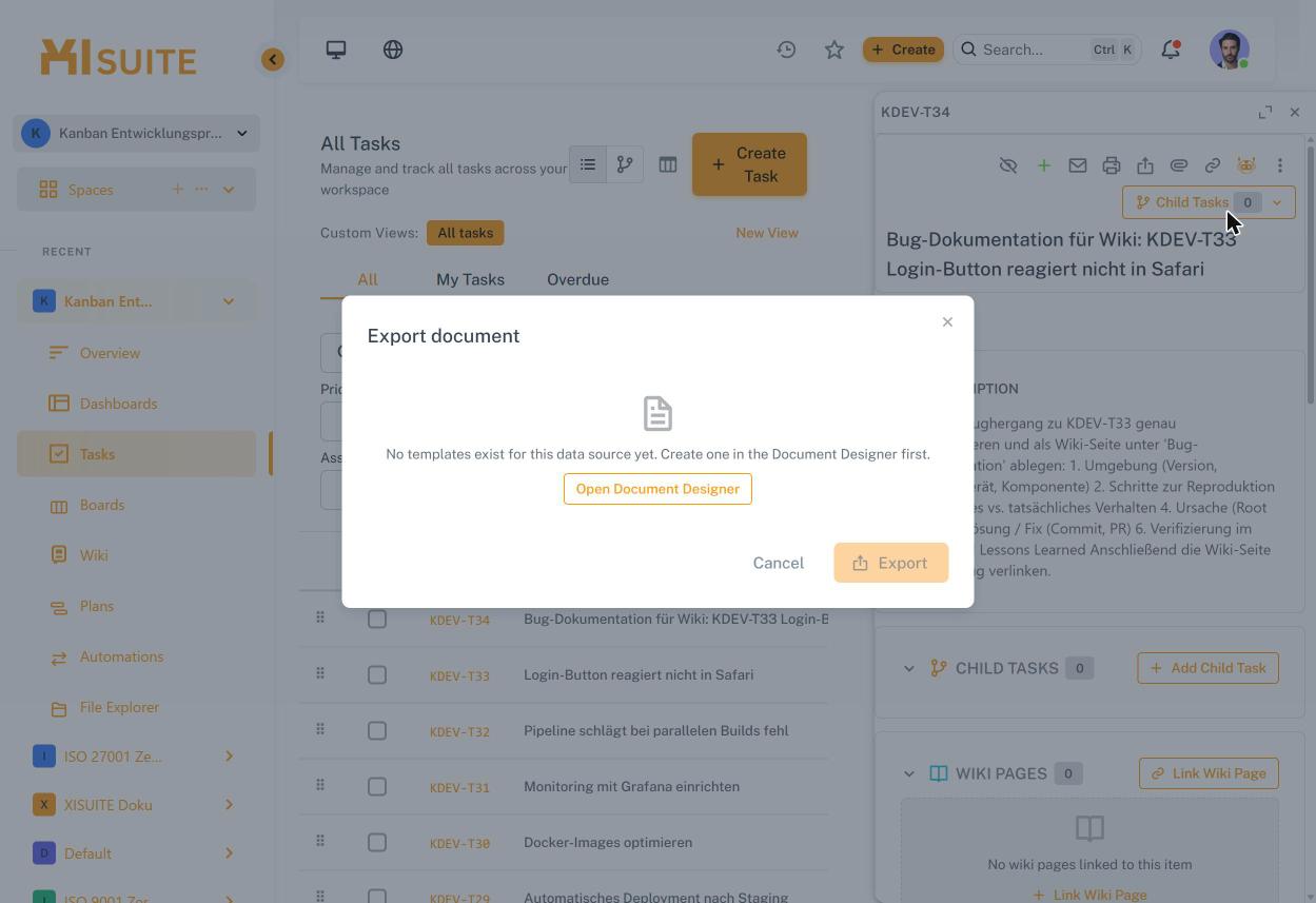 Export über Document-Designer-Vorlagen