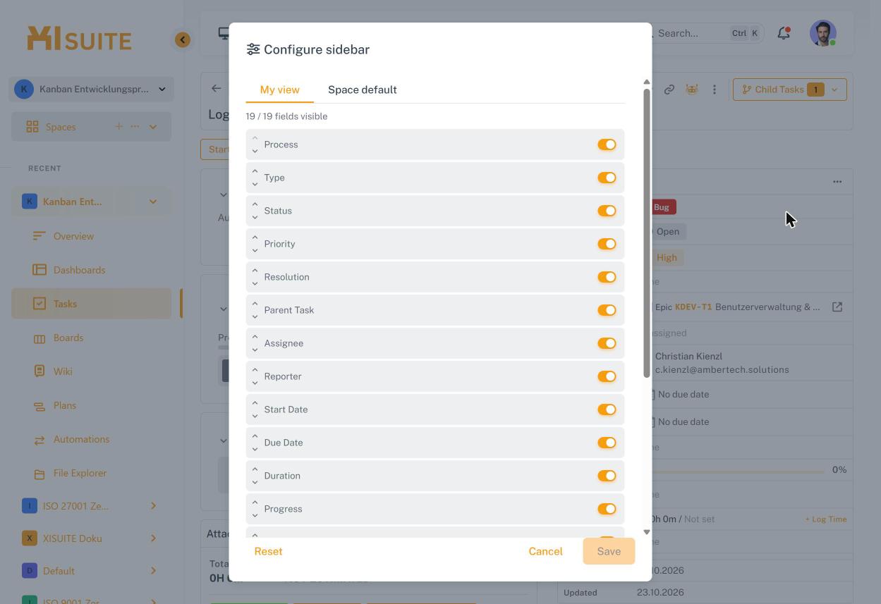 Dialog „Configure sidebar“