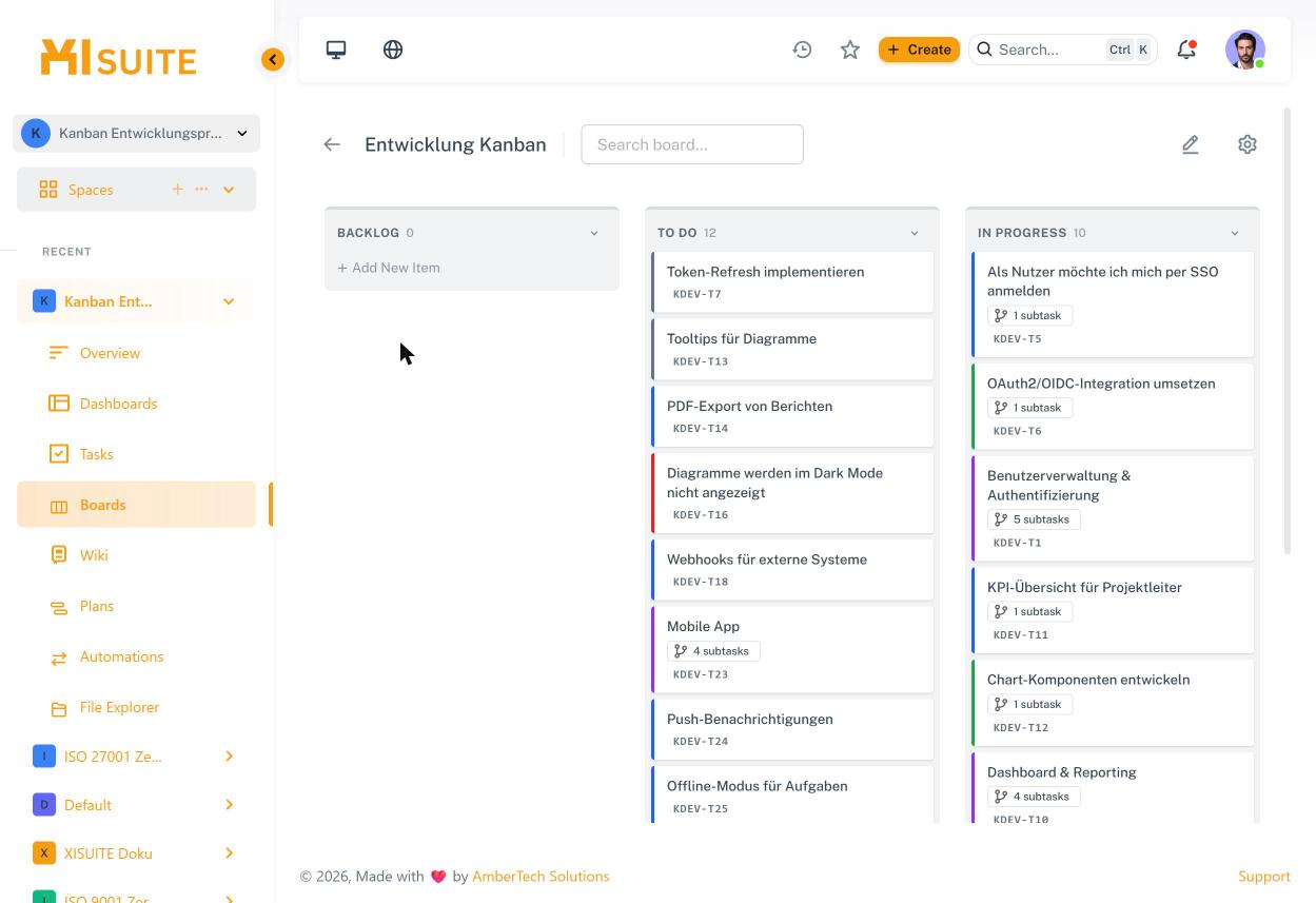 Kanban-Board „Entwicklung Kanban“