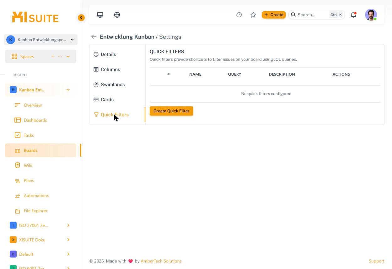 Board-Einstellungen – Quick Filters