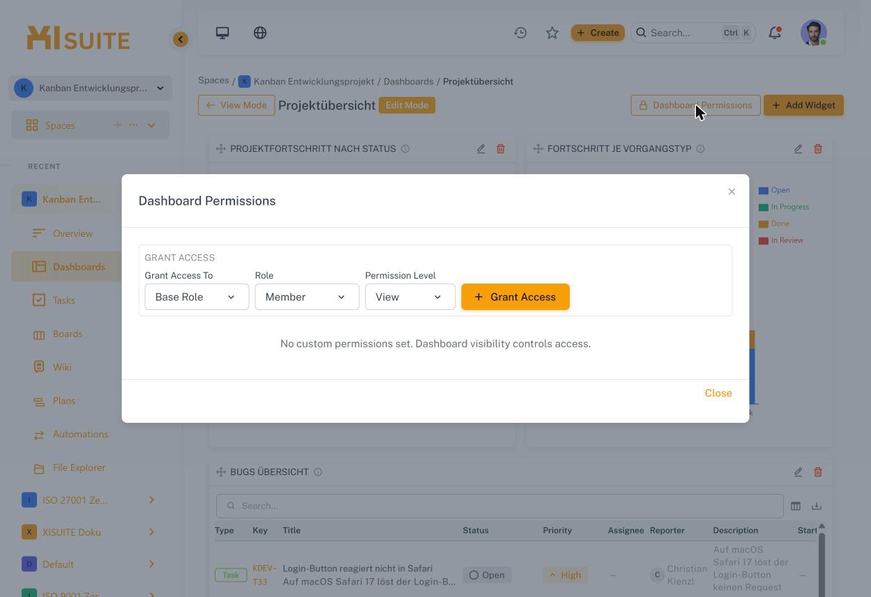 Dialog „Dashboard Permissions“
