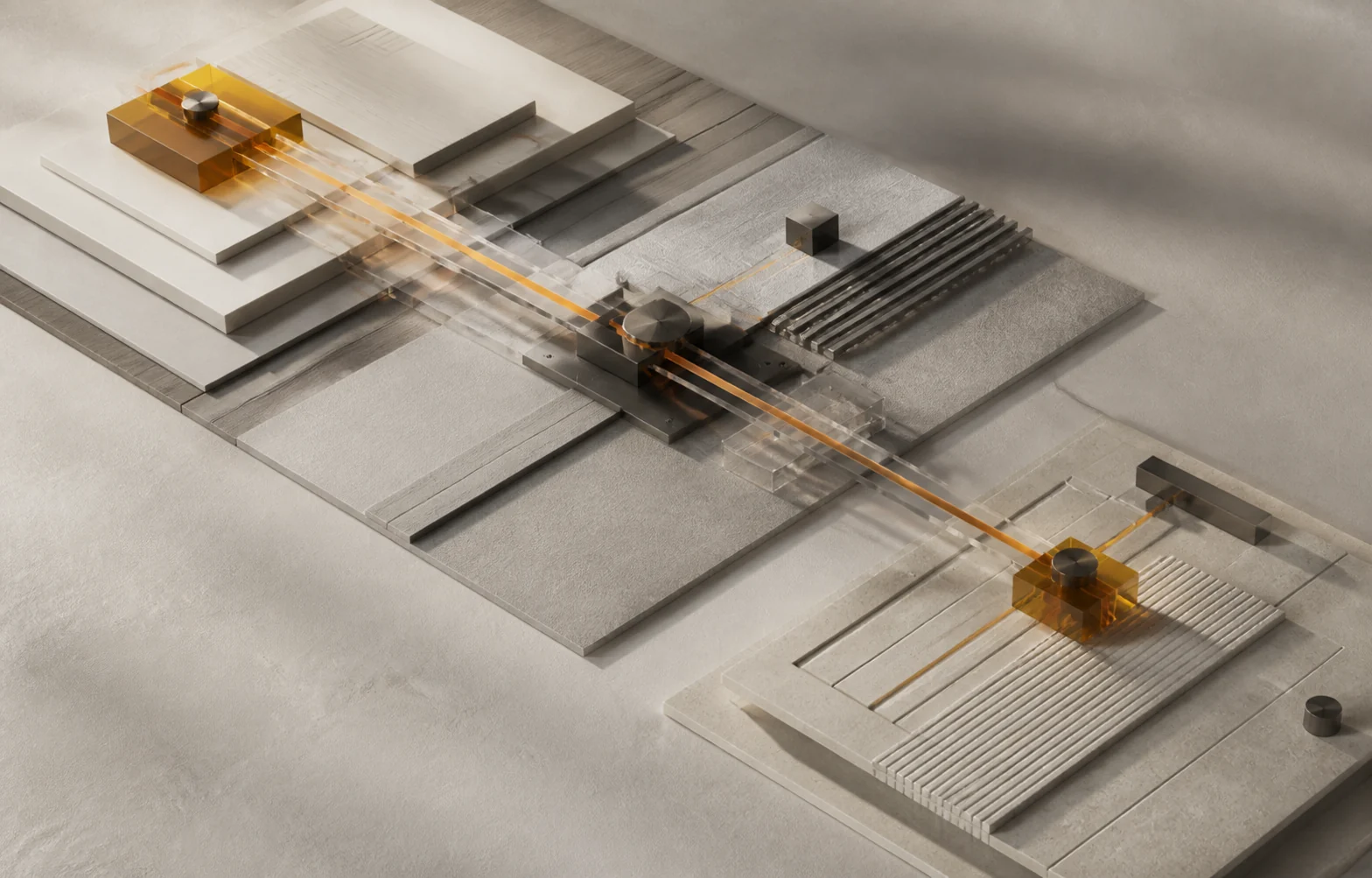Machined planning planes connected by an amber current to accountable work